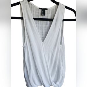 Forever 21 Women's White V-Neckline Draped Wrap Effect Top/Blouse Size S